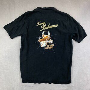 Tommy Bahama Mens Silk Camp Shirt Small Black Of Dice And Men Cigar Embroidered